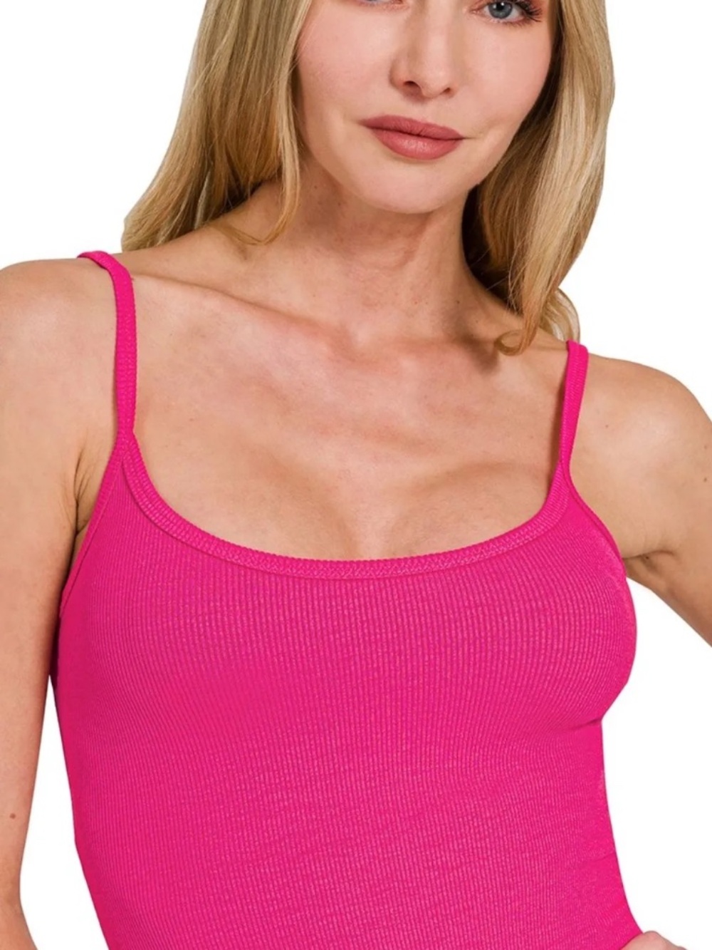 New Zenana Ribbed Bodycon Midi Long Dress Hot Pink Form Fitting Stretchy - Picture 8 of 9